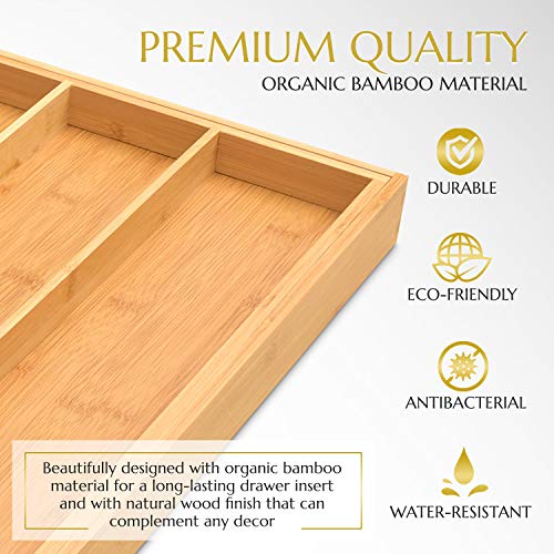 Signature Living Bamboo Expandable Utensil Drawer Organizer, Premium Bamboo for Cutlery, Flatware, Silverware - Drawer Dividers for Easy Storage (7-9 Slots)