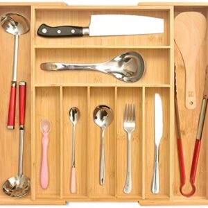 Signature Living Bamboo Expandable Utensil Drawer Organizer, Premium Bamboo for Cutlery, Flatware, Silverware - Drawer Dividers for Easy Storage (7-9 Slots)