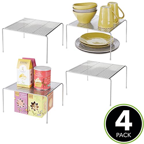 mDesign Modern Metal Square Kitchen Cabinet, Pantry, Countertop Organizer Storage Shelves for Kitchen Cabinets, Countertops, Pantry - Durable Steel, Non-Skid Feet, 4 Pack - Silver