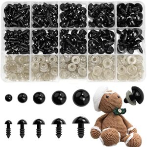 plastic safety eyes for amigurumi, 240pcs 6mm - 14mm black solid craft doll eyes with washers for crafts, crochet toy and stuffed animals