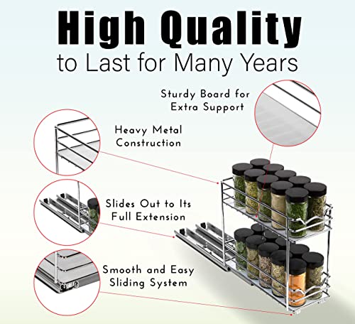 HOLDN’ STORAGE Spice Rack Organizer for Cabinet, Heavy Duty - Pull Out Spice Rack 5 Year Warranty - Spice Organization 4-1/2"Wx10-3/8 Dx8-7/8 H - Spice Racks for Inside Cabinets & Pantry Closet