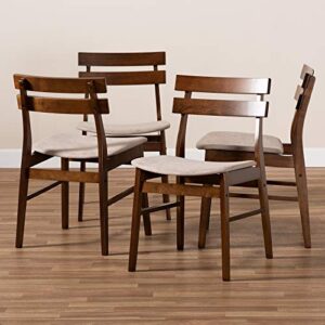 Baxton Studio Devlin Mid-Century Modern Transitional Light Beige Fabric Upholstered and Walnut Brown Finished Wood 4-Piece Dining Chair Set