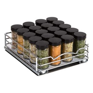 pull out spice rack organizer for cabinet, heavy duty-5 year limited warranty, chrome 8-3/8"wx 10-3/8"d x 2-1/8 h slide out for upper kitchen cabinets and pantry, fits spices, sauces, canned food etc.