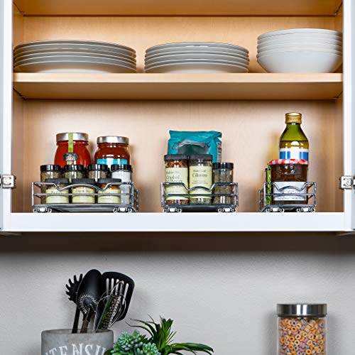Pull Out Spice Rack Organizer for Cabinet, Heavy Duty-5 Year Limited Warranty, Chrome 8-3/8"Wx 10-3/8"D x 2-1/8 H Slide Out for Upper Kitchen Cabinets and Pantry, Fits Spices, Sauces, Canned Food etc.