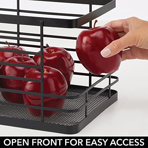 mDesign Stacking Wire Baskets Food Organizer Storage Metal Basket with Open Front for Kitchen Cabinet, Pantry, Cupboard, and Shelves - Organize Fruits, Snacks, and Vegetables - 2 Pack - Matte Black