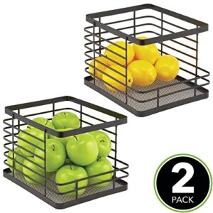 mDesign Stacking Wire Baskets Food Organizer Storage Metal Basket with Open Front for Kitchen Cabinet, Pantry, Cupboard, and Shelves - Organize Fruits, Snacks, and Vegetables - 2 Pack - Matte Black