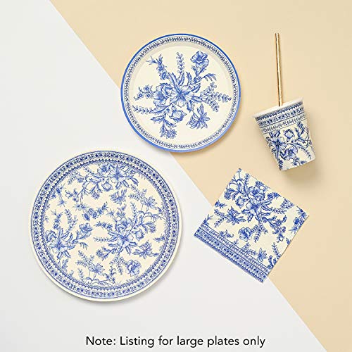 Coterie Blue Floral Paper Plates (Set of 10 Large Plates) - Blue and White Decorative Paper Plates for Bridal Shower, Baby Shower, Tea Party and More - Floral Party Supplies | 9.25” Fancy Paper Plates