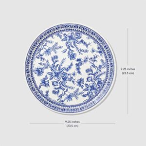 Coterie Blue Floral Paper Plates (Set of 10 Large Plates) - Blue and White Decorative Paper Plates for Bridal Shower, Baby Shower, Tea Party and More - Floral Party Supplies | 9.25” Fancy Paper Plates