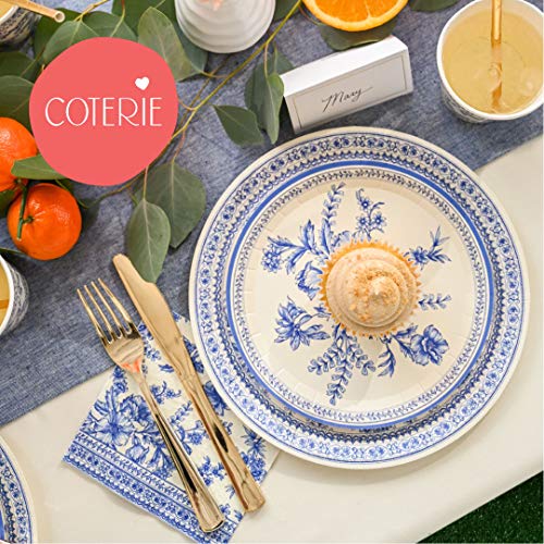 Coterie Blue Floral Paper Plates (Set of 10 Large Plates) - Blue and White Decorative Paper Plates for Bridal Shower, Baby Shower, Tea Party and More - Floral Party Supplies | 9.25” Fancy Paper Plates