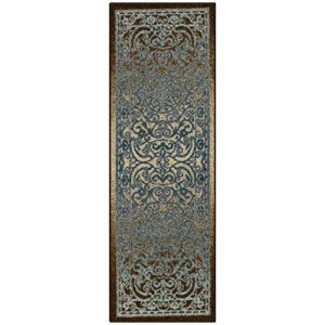 maples rugs pelham vintage runner rug non slip hallway entry carpet [made in usa], 2 x 6, blue/walnut