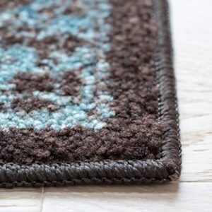 Maples Rugs Pelham Vintage Runner Rug Non Slip Hallway Entry Carpet [Made in USA], 2 x 6, Blue/Walnut