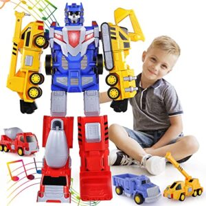 snaen toys for 3 4 5 6 7 year old boys - construction vehicles transform robot kids toys, stem building toddler toys for kids ages 4-8 w/pull-back toys, 5-in-1 trucks gifts for boys girls