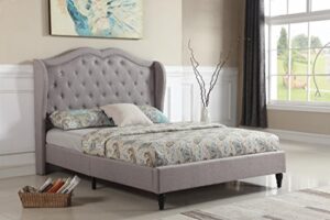 home life premiere curved classics cloth light grey silver linen 51" tall headboard platform bed with slats full- 019