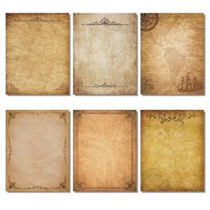 stationery paper, old fashion aged classic vintage assorted design, double sided, perfect for letter writing, printing, copying, certificate, invitations (8.5 x 11 inches)120 sheets