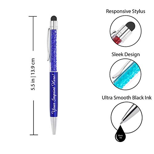 Express Pencils™ - Personalized Crystal Pens with Stylus - Metal Gem Pen - Custom Metallic Printed Name Pens with Black Ink - Imprinted with Message | Ideas for Her | 12 pcs/pack (Assorted)