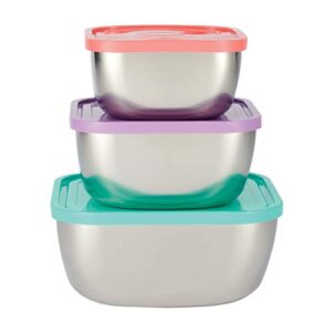 tramontina covered square container set stainless steel 3 pc multi color lids, 80204/018ds