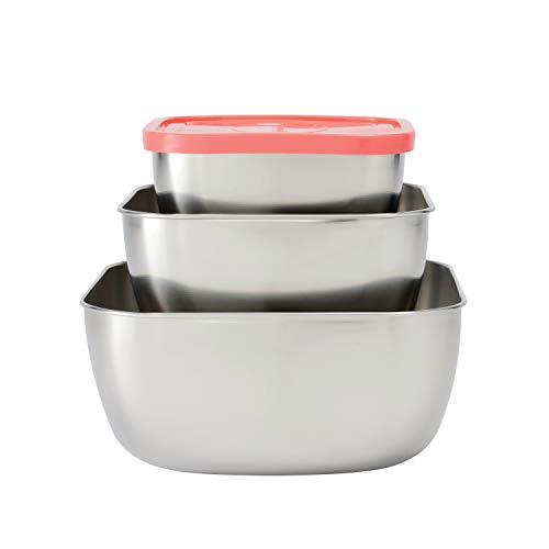 Tramontina Covered Square Container Set Stainless Steel 3 Pc Multi Color Lids, 80204/018DS