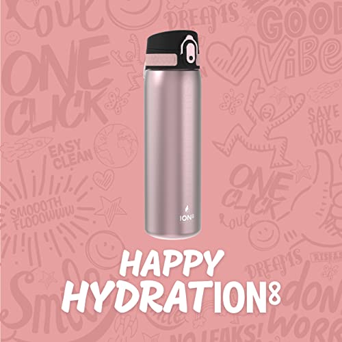 Ion8 Vacuum Insulated Stainless Steel Water Bottle - Leak Proof Bottle - Fits Cup Holders, 17 oz / 500 ml (Pack of 1) - OneTouch 1.0 - Rose