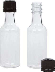 mini liquor bottles 50ml mini empty plastic alcohol shot bottles (case of 25, black cap)