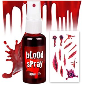halloween fake blood spray makeup - washable bloody fake blood for costume zombie vampire and monster dress up cosplay, realistic blood splatter for clothes mouth face paint men women