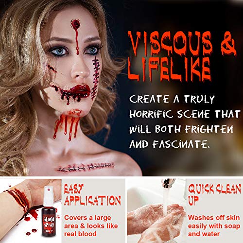 Halloween Fake Blood Spray Makeup - Washable Bloody Fake Blood for Costume Zombie Vampire and Monster Dress Up Cosplay, Realistic Blood Splatter for Clothes Mouth Face Paint Men Women