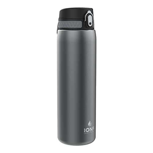 Ion8 Double-Wall Stainless Steel Water Bottle - Vacuum Insulated Leak Proof Water Bottle - Fits Cup Holders - For Fitness, Camping and More, 31 oz / 920 ml (Pack of 1) - OneTouch 1.0 - Gray