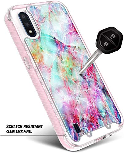 E-Began Case for Samsung Galaxy A01 with [Built-in Screen Protector], Full-Body Protective Rugged Bumper Cover, Shockproof Impact Resist Durable Case -Marble Design Fantasy