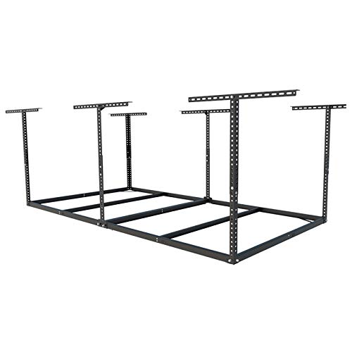 FLEXIMOUNTS 4x8 Overhead Garage Storage Rack without Decking,Garage Storage Organization Systerm,Heavy Duty Metal Garage Ceiling Storage Racks,600lbs Weight Capacity,Black