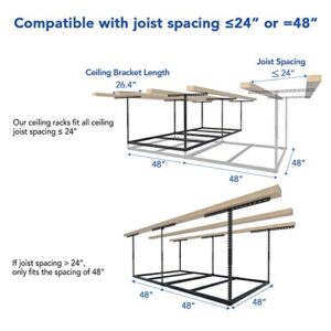 FLEXIMOUNTS 4x8 Overhead Garage Storage Rack without Decking,Garage Storage Organization Systerm,Heavy Duty Metal Garage Ceiling Storage Racks,600lbs Weight Capacity,Black