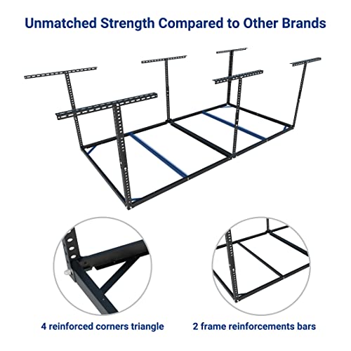 FLEXIMOUNTS 4x8 Overhead Garage Storage Rack without Decking,Garage Storage Organization Systerm,Heavy Duty Metal Garage Ceiling Storage Racks,600lbs Weight Capacity,Black