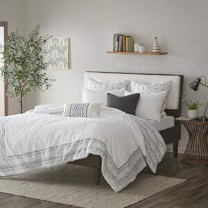 ink+ivy comforter, cotton clipped jacquard season down alternative cozy bedding with matching shams, full/queen(88"x92"), mill valley, gray reversible to white aztec print 3 piece