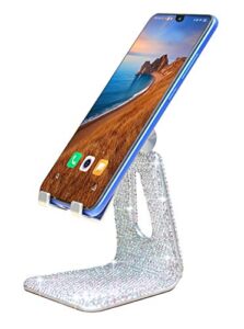 carchile sz bling rhinestone crystal adjustable cell phone stand, phone holder for desk, phone desktop holder stand compatible with iphone ipad samsung smart (silver)
