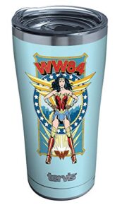 tervis triple walled dc comics - wonder woman - retro insulated tumbler cup keeps drinks cold & hot, 20oz legacy, stainless steel