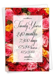 nobleworks - 20th anniversary card with envelope - 20 years of love, marriage milestone card for wife, husband, couples - year time count 20 c9088mag