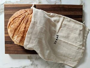 set of 2 extra large farmhouse natural linen 12"x15" artisan boule bread bags, reusable drawstring bag for homemade bread storage, perfect for bakers, house warming, reusable food storage