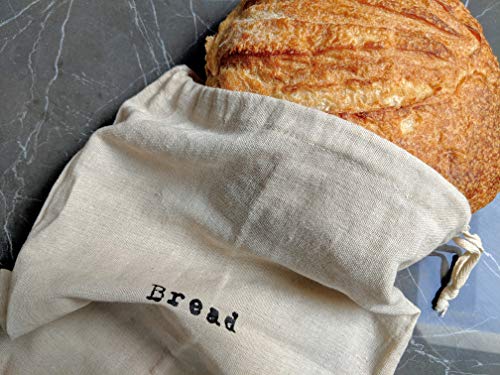 Set of 2 Extra Large Farmhouse Natural Linen 12"x15" Artisan Boule Bread Bags, Reusable Drawstring Bag for Homemade Bread Storage, Perfect for Bakers, House Warming, Reusable Food Storage