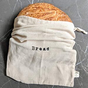 Set of 2 Extra Large Farmhouse Natural Linen 12"x15" Artisan Boule Bread Bags, Reusable Drawstring Bag for Homemade Bread Storage, Perfect for Bakers, House Warming, Reusable Food Storage