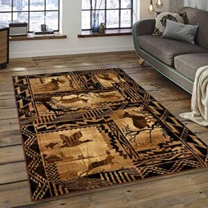 rustic country theme wildlife moose deer elk bird lodge cabin new area rug carpet (7’ 8” x 10’ 8”)