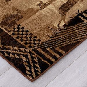 Rustic Country Theme Wildlife Moose Deer ELK Bird Lodge Cabin New Area Rug Carpet (7’ 8” X 10’ 8”)