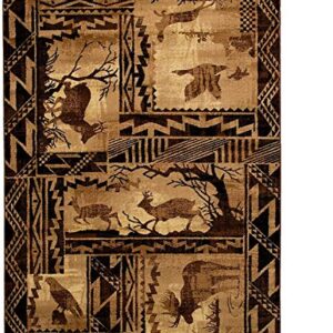 Rustic Country Theme Wildlife Moose Deer ELK Bird Lodge Cabin New Area Rug Carpet (7’ 8” X 10’ 8”)