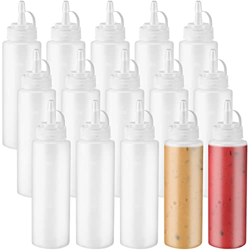 Hamiggaa 15 PCS 8oz Squeeze Bottles,Plastic Condiment Bottle with Twist On Cap Lids,Squeeze Bottle for Sauces,Ketchup,Barbecue,Syrup,Paint