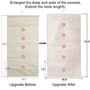 Enlarged Closet Hanging Bra Organizer with Rotating Metal Hanger, Extra-Large Dual Sided Wall Shelf Wardrobe Mesh Pockets Hanging Storage Bag for Bra Socks Underwear Underpants