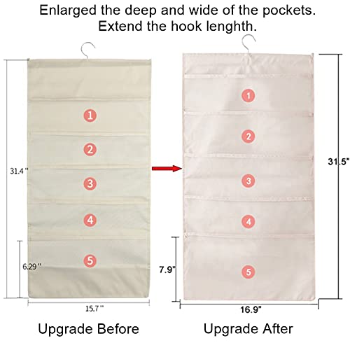 Enlarged Closet Hanging Bra Organizer with Rotating Metal Hanger, Extra-Large Dual Sided Wall Shelf Wardrobe Mesh Pockets Hanging Storage Bag for Bra Socks Underwear Underpants