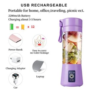 Electric USB Juicer Blender Portable Juicer Cup 380ml Water Bottle Juicer Machine with 6 Blades, 2000mAh Rechargable Battery