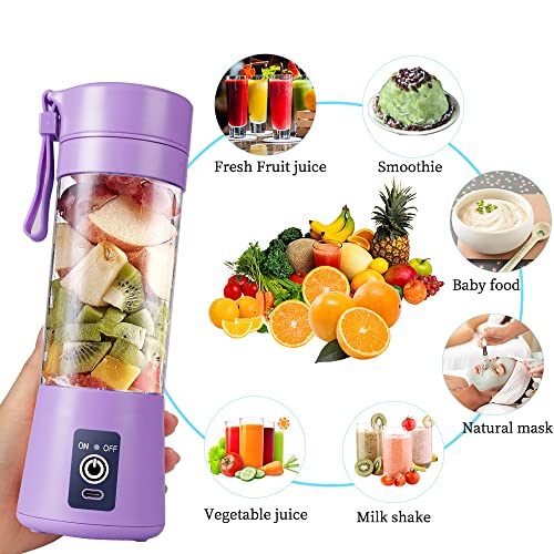 Electric USB Juicer Blender Portable Juicer Cup 380ml Water Bottle Juicer Machine with 6 Blades, 2000mAh Rechargable Battery