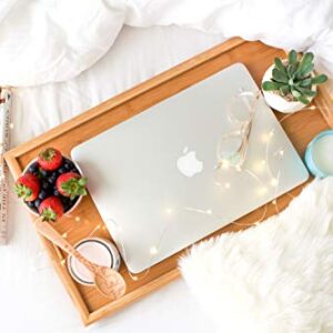 Kozy Kitchen Foldable Breakfast Tray- Large Organic Bamboo Folding Serving Tray- Laptop Desk, Bed Table, Lap Desk| 100% Natural and Eco-Friendly Tray with Handles and Legs