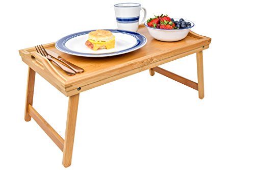 Kozy Kitchen Foldable Breakfast Tray- Large Organic Bamboo Folding Serving Tray- Laptop Desk, Bed Table, Lap Desk| 100% Natural and Eco-Friendly Tray with Handles and Legs