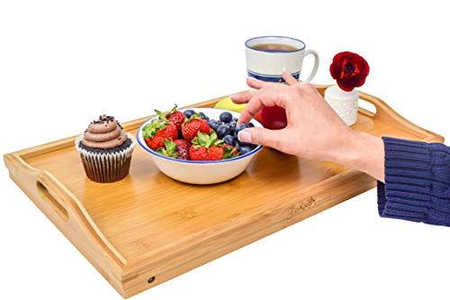 Kozy Kitchen Foldable Breakfast Tray- Large Organic Bamboo Folding Serving Tray- Laptop Desk, Bed Table, Lap Desk| 100% Natural and Eco-Friendly Tray with Handles and Legs