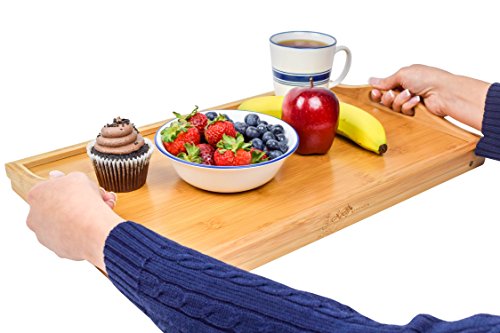 Kozy Kitchen Foldable Breakfast Tray- Large Organic Bamboo Folding Serving Tray- Laptop Desk, Bed Table, Lap Desk| 100% Natural and Eco-Friendly Tray with Handles and Legs