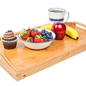 Kozy Kitchen Foldable Breakfast Tray- Large Organic Bamboo Folding Serving Tray- Laptop Desk, Bed Table, Lap Desk| 100% Natural and Eco-Friendly Tray with Handles and Legs